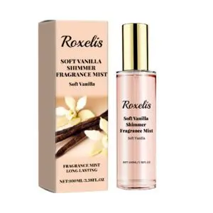 Roxelis Soft Vanilla Shimmer Fragrance Mist with Sandalwood & Cherry Notes